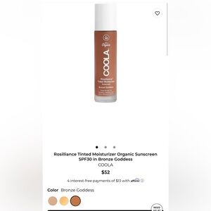COOLA Rosilliance Organic Sunscreen SPF30 in Bronze Goddess